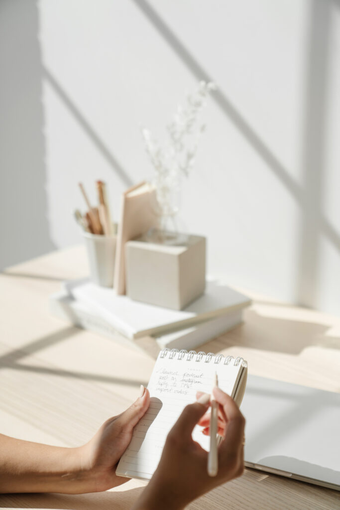 woman at desk preparing for a productive day
