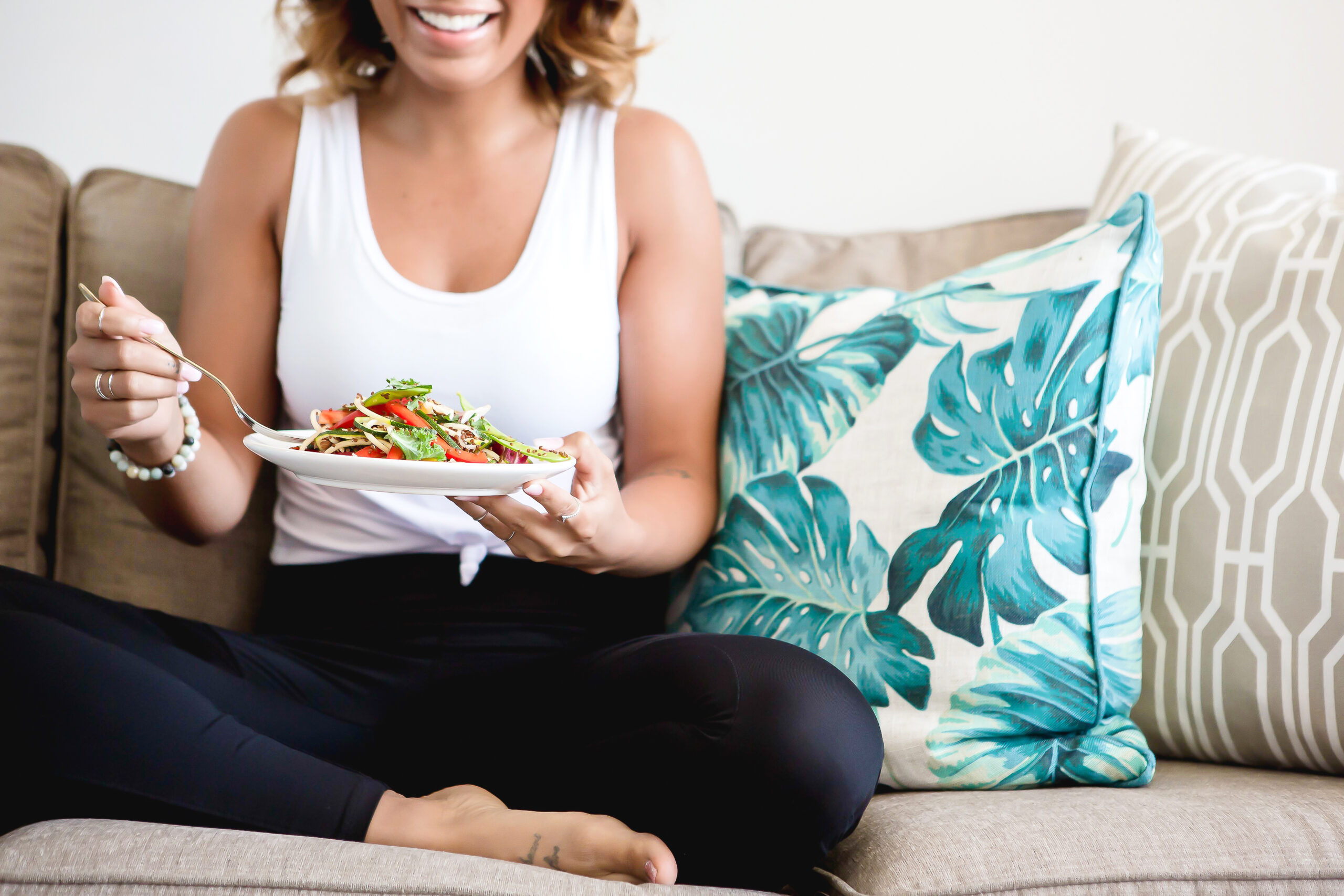 woman eating healthy food for mental health