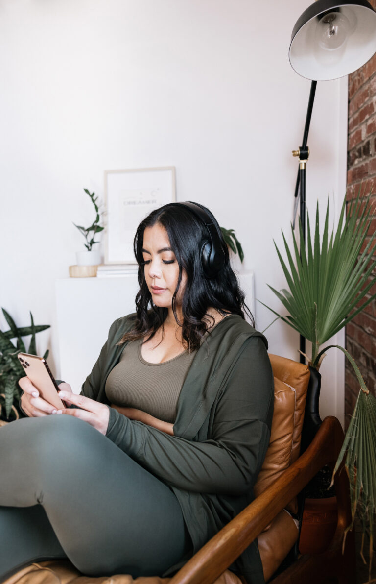 woman listening to subliminal messages for weight loss