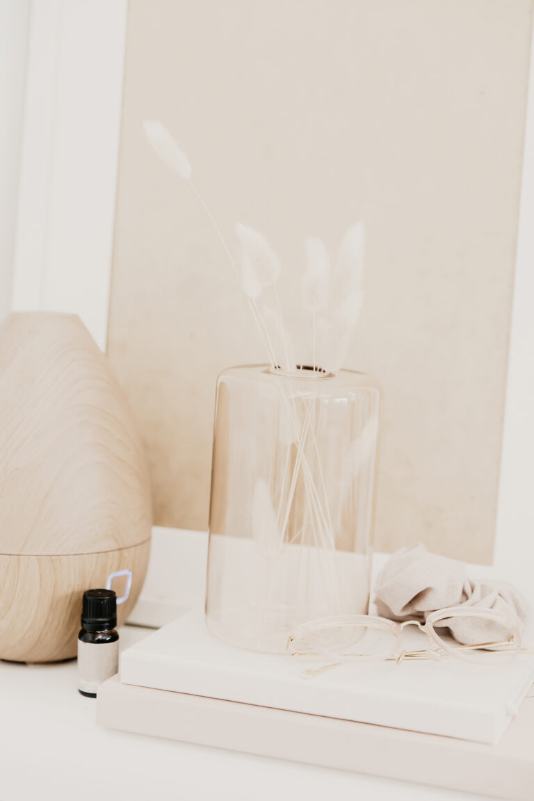 diffuser, vase and essential oil
