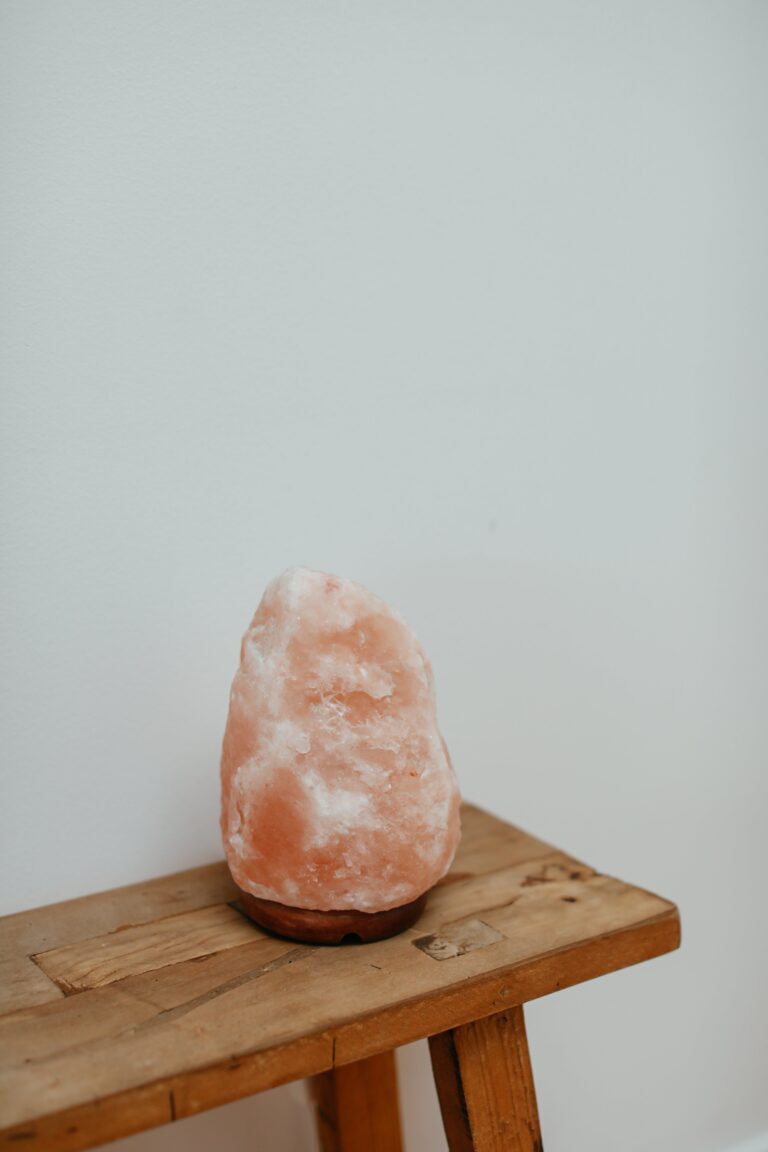 himalayan salt lamp on a bench